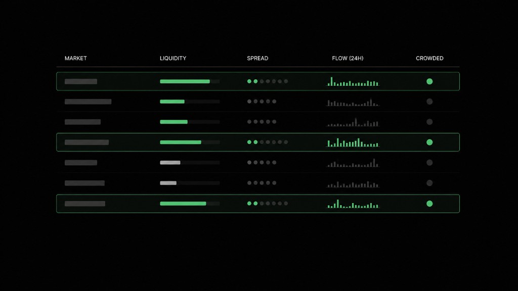 Market screener with liquidity spread flow and crowded filters